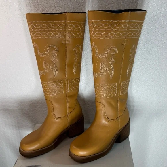 New Dingo Avalon Leather Intricate Stitch Boot Plantain Women's 8.5 Retro Boho - Picture 3 of 9